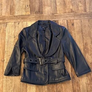 Moda International Leather 3/4 Sleeve Blazer Jacket Belted 8